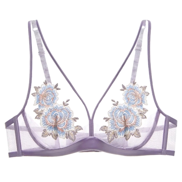 Understance Other - NWT Understance Plunge Unlined Bra Thong Set 34C Medium Mauve Floral Embroidered